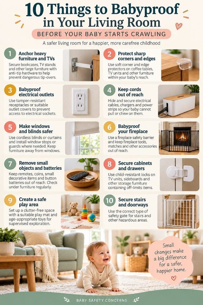 checklist 10 things to baby-proof in your living room before your baby starts crawling